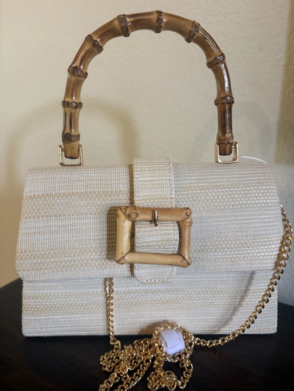 Tommy Bahama Cream Straw Satchel with Bamboo Handle